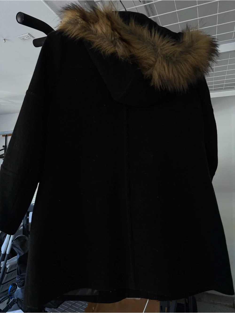 J. Crew Black Wool-Blend Peacoat with Faux Fur Hood Trim - Picture 2 of 3